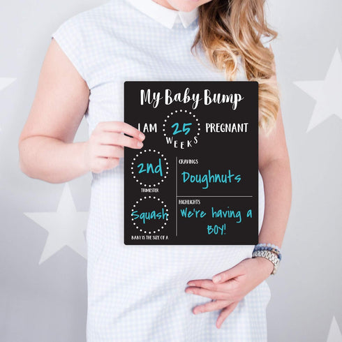 My Baby Bump Pregnancy Timeline Dry Erase Sign - 10" x 12" Black Sign for Monthly Milestone New Mom Photo Prop