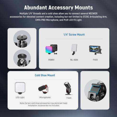 NEEWER Super Clamp with 3" Dual Ballhead Magic Arm, Phone Holder, Action Camera Clamp Mount for Flat/Round Surfaces