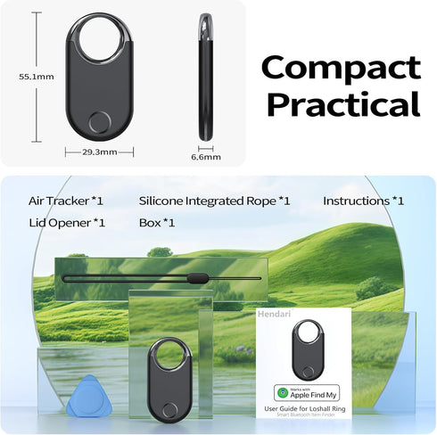 Hendari 1 Pack, 5.3 Keys/Luggage/Backpack CR2032 Air Tracker Tag Black - Bluetooth Tracker and Item Finder Work