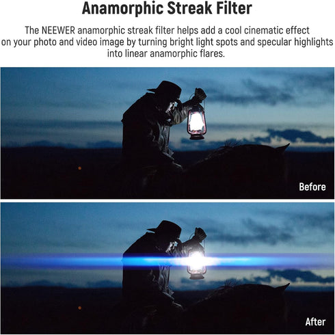 NEEWER 72mm Blue Streak Filter, HD Optical Glass, 360° Rotatable Anamorphic Flare Lens Filter
