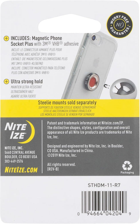 Nite Ize Steelie Magnetic Phone Socket Plus, Dashboard Phone Mount Socket with Strong Magnet - Grey