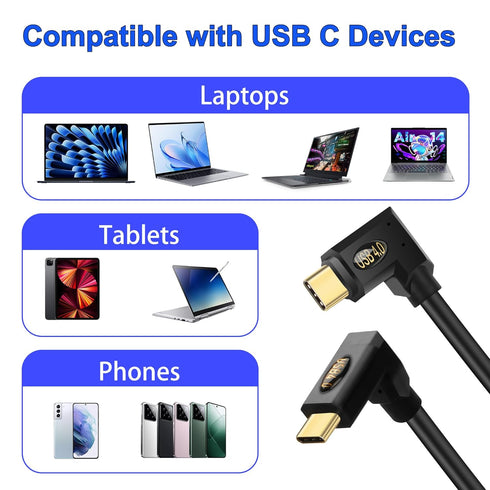 USB4 C Cable 90 Degree Right Angle USB C to USB C 240W USB4.0 Fast Charging Cable, 8K Video 40Gbps Data Transfer, 0.3m