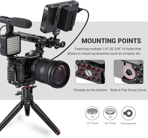 SMALLRIG Cage for Sony Alpha A6600/ILCE 6600 Mirrorless Camera with Cold Shoe Mounts - CCS2493