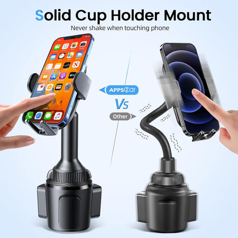 Cup Holder Phone Mount with Wireless Car Charger 15W Qi Fast Charging, Adjustable Cupholder Phone Holder for iPhone