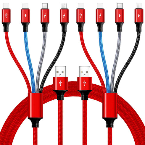 10Ft 2Pack Multi Charging Cable - Braided 4 in 1 USB Adapter for Cell Phones/Tablets, Compatible with IP/Type C/Micro