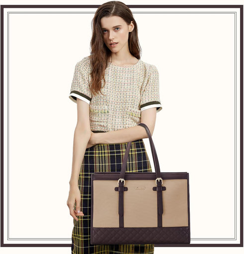 LOVEVOOK Laptop Bag for Women 15.6 inch Canvas Laptop Tote Bag, Large Capacity Work Bag with Clutch Purse, Computer Bag