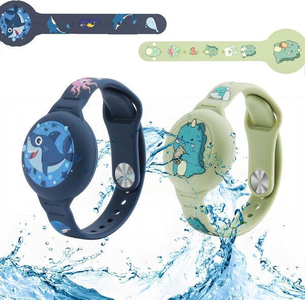 2 Pack AirTag Bracelet for Kids, Waterproof Cute Cartoon Holder with Soft Silicone Anti-Lost Wristband Accessories