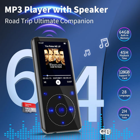 RUIZU 64GB MP3 Player with Bluetooth 5.3, 2.4-inch Curved Screen, Sport Music Player with FM Radio and Voice Recorder