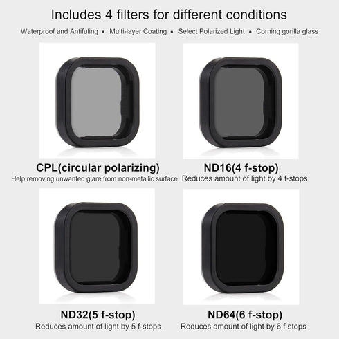 Neutral Density/Circular Polarizing Lens Filter Kit, Lens Cover for GoPro Hero 9 10 11 12 Black Action Cameras