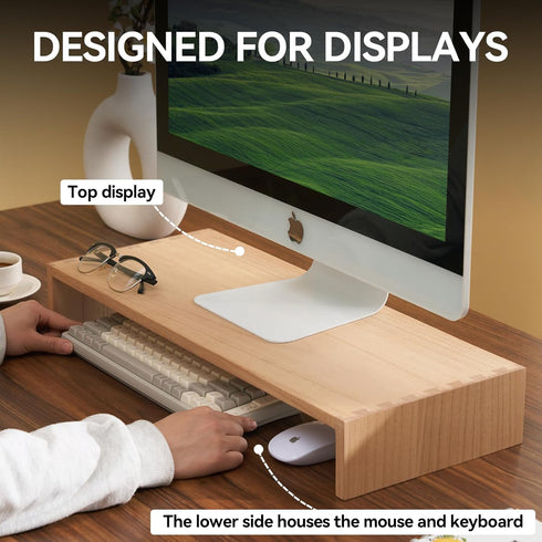 KIRIGEN Monitor Stand Wooden, Desk Stand for Computer/Laptop/TV Printer, Desktop Workspace Platforms Stands, Natural