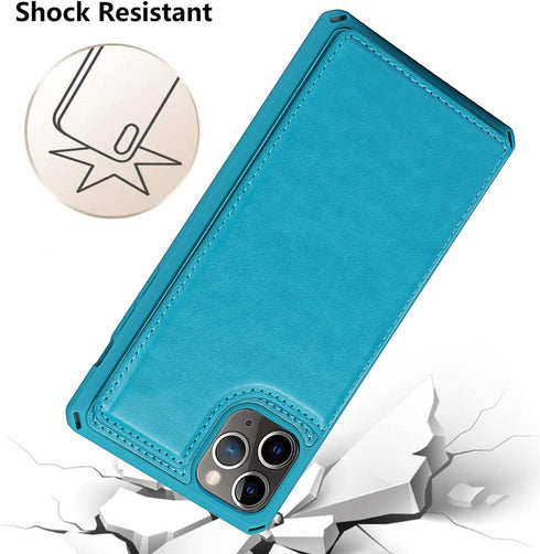 iCoverCase iPhone 11 Pro Max Wallet Phone Case, Card Holder, RFID Blocking, Embossed PU Leather, Macaron Blue