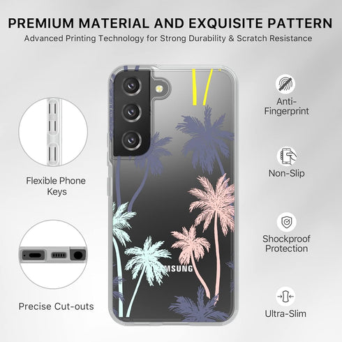 MYBAT PRO Slim Cute Clear Crystal Mood Series Case for Samsung Galaxy S22, 6.1 Inch Pastel Palms Military Grade