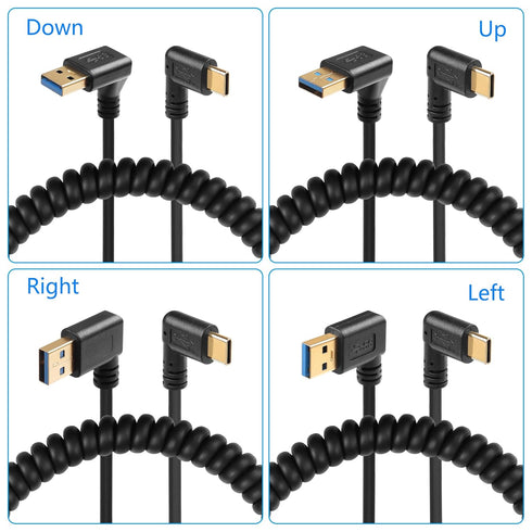 SinLoon 90 Degree Retractable USB Type C Spring Cable, 5Gbps USB3.0 to USB C for Phone, Tablet, Other Devices (Right)