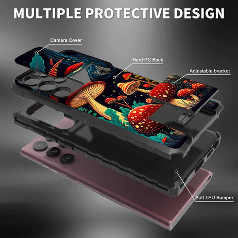 for Samsung Galaxy S23 Ultra Case,Galaxy S23 Ultra 5G Phone Case with Sliding Camera Cover & Kickstand Dual Layer Hard PC Soft TPU Shock Proof Case for Samsung S23 Ultra 6.8" 2023,Mushroom Moon