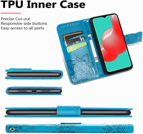 Galaxy A32 5G Case, PU Leather Wallet Flip Protective Phone Case with Wrist Strap and Card Slots for Samsung Galaxy A32