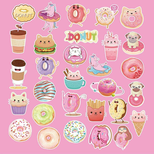 Donut Luggage Stickers (60pcs), PVC Waterproof Stickers for Kids, Adults, Cars, Motorcycles, Notebooks, Skateboard