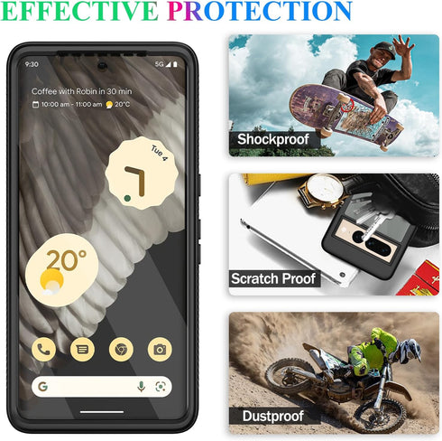 Google Pixel 7 Pro Case - Slim Fit Bumper, Full Body Shockproof, Built-in Screen Protector, Black/Clear for Men & Women.