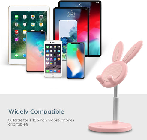 Cell Phone Stand, Adjustable Bunny Phone Holder for Desk, Cute Rabbit Design, Compatible with All Mobile Devices