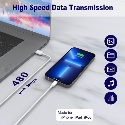 MFi Certified iPhone Fast Charger 3 Pack: PD 20W Type C Block & 6FT USB C to Lightning Cable for iPhone 14, 13, 12, 11