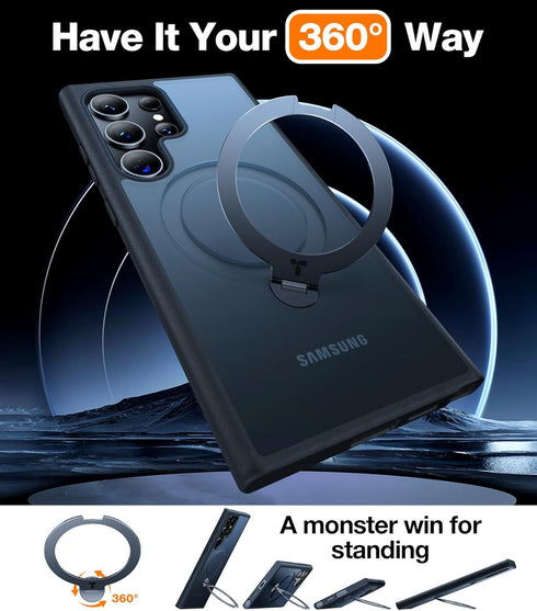 TORRAS 360° Spin Magnetic Stand for Samsung Galaxy S24 Ultra Case: Compatible with Magsafe, Military Grade Shockproof