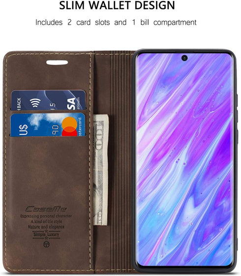 CaseMe Wallet Case for Samsung S20 5G - Card Holder Kickstand Magnetic Leather Flip Case (Coffee)