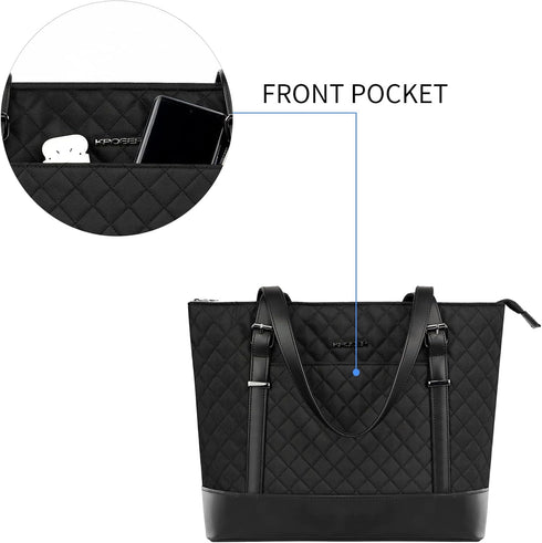 KROSER Laptop Tote Bag 15.6 Inch with USB Port, Large Computer Shoulder Bag for Women, Laptop Case for Office Business