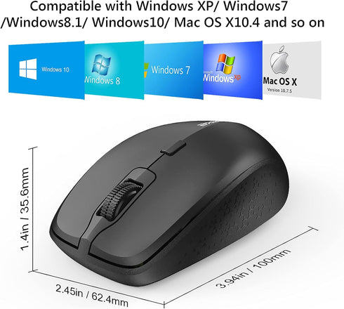Wireless Mouse for Laptop, Portable Mouse with Mouse Pad, 2.4G/BT Ergonomic for Right or Left Hand Use, 3 Adjustable