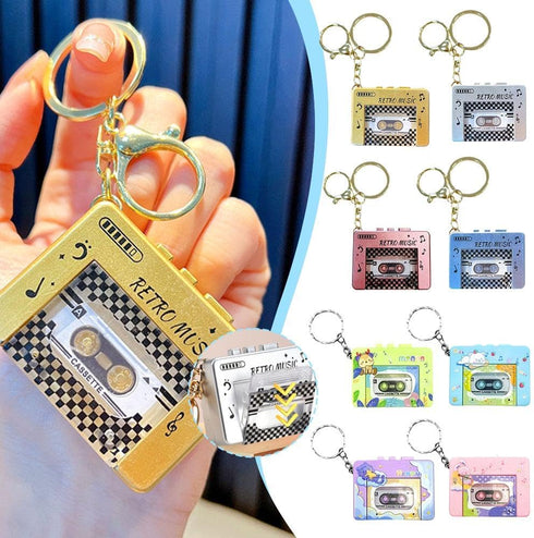 Generic Keychain,3-in-1 Microcassette Backpack Retro Mini Tape Recorder Player | Tape Recorder | CD Keychain