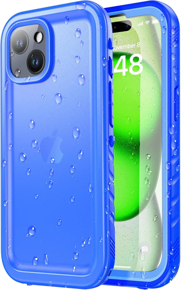 SPORTLINK Waterproof Case for iPhone 15 Plus, Built-in Screen Protector, IP68 Underwater, Shockproof, Blue