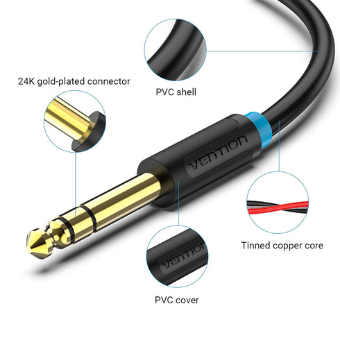 VENTION 3.5mm to 6.35mm Cable, 1/4" to 1/8" Adapter Male to Male TRS Stereo Audio Aux Jack Cable, 6FT