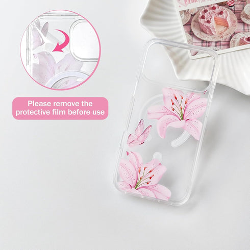 NITITOP 17 Compatible for iPhone Pro Max Case Clear Magnetic Compatible with MagSafe Cute Lily Flowers Floral for Women