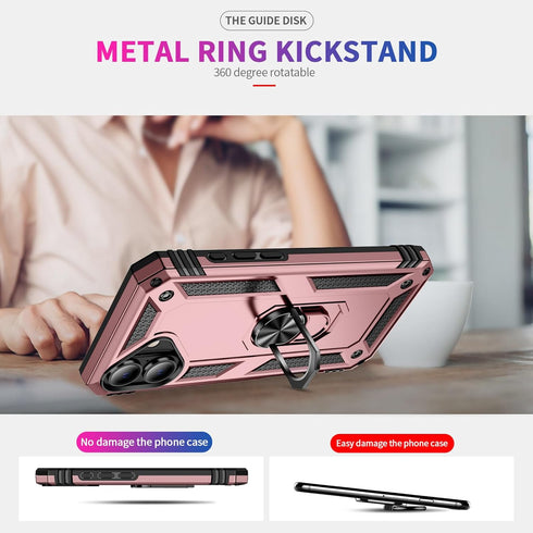 Ymyhyuxi 11 360 Heavy Duty Protective Case for iPhone with Rotatable Metal Ring Kickstand, Shockproof Rugged Armor