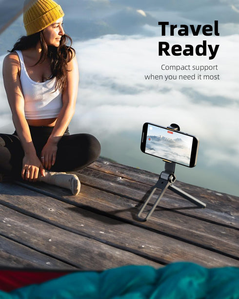 TODI 360 Phone Tripod, Foldable Mini Desk Stand with Phone Holder & Cold Shoe, Pocket Travel Tripod for iPhone
