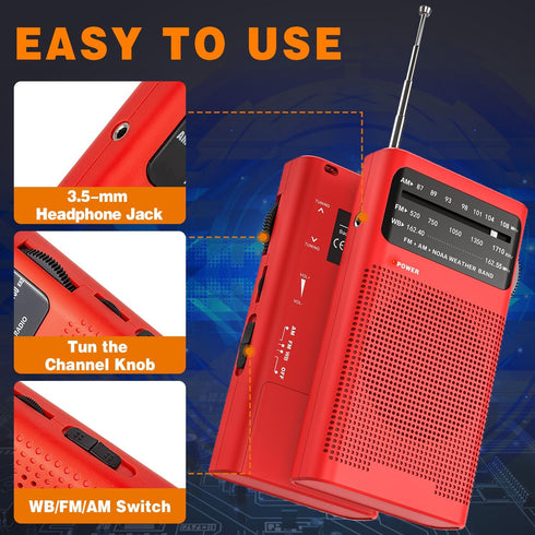 Goodes NOAA Weather Radio AM FM, Portable Radio with Loud Speaker, Headphone Jack, Battery Operated