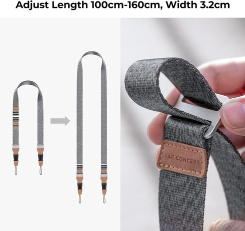 K&F Concept 32mm Camera Neck Strap for Photographers, Quick Release Clip Adjustable Sling Strap for Nikon Canon Sony