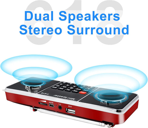 Multifunction Digital FM Radio Media Speaker by LEFON, MP3 Music Player with LED Screen, Red