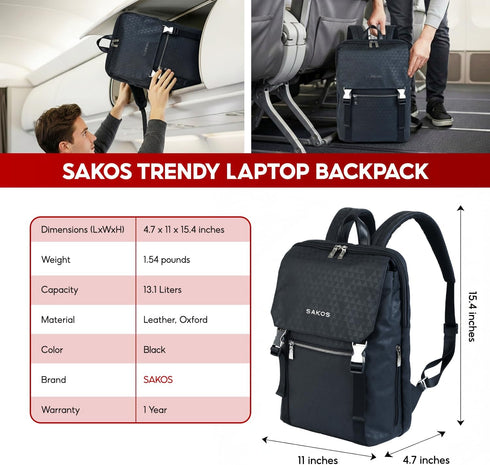 14 Inch Backpack SAKOS TRENDY Book Bags For Women, Laptop For Women, Business Professionals, Personal Item TSA