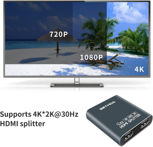 SETHDA 1 2 Output,2 4K@30Hz PS4 HDMI Splitter HDMI Switch Input Ports HDMI Hub Support Ultra HD Resolution,Compatible