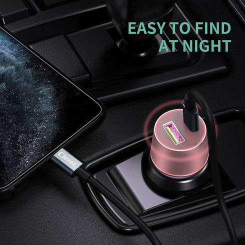 Dual USB Car Charger Adapter - Cluvox 20W Fast Charge Compatible for iPhone 15 Pro Max/Plus/14/13/12 and More