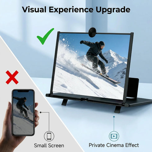KUVPIUS 3D Phone Screen Magnifier, HD Screen Amplifier Fresnel Lens Eye Protection, Foldable Pull-Out Screen for Movies