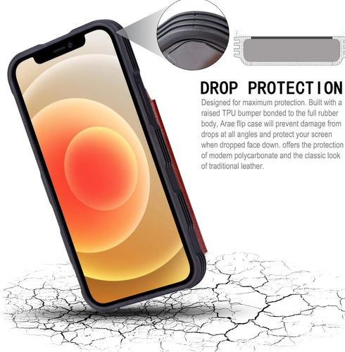 Arae Compatible with iPhone 12 Case - Wallet Case with PU Leather Card Pockets Back Flip Cover for iPhone 12/12 Pro