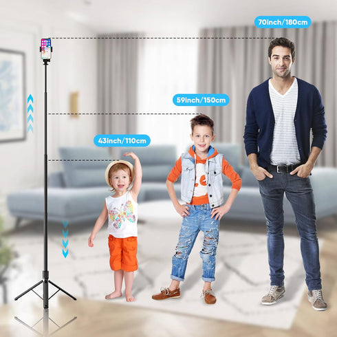 Rupital 71 180cm 360 16 15 14 13 12 Tall Selfie Stick Tripod with Remote, Extendable Phone Tripod Stand with Rotation