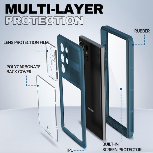 BEASTEK Galaxy S23 Ultra Waterproof Case, SRE Series Shockproof IP68 Underwater Case with Built-in Screen Protector