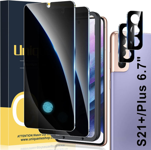 UniqueMe 2+2 Pack Privacy Screen Protector & Camera Lens for Samsung Galaxy S21 Plus 6.7"?7H Hardness??Fingerprint