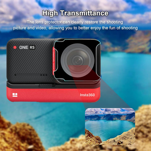 Sticky Lens Guards + Screen Protector for Insta360 ONE RS/ONE R, Twin Screen Protector Tempered Glass Film