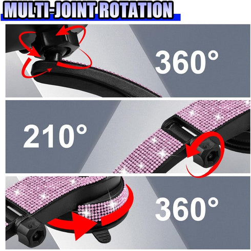 YoRise 360 Bling Car Phone Holder, Rhinestone Rotatable Auto Smartphone Stand with Adjustable Arm & Suction Cup Base