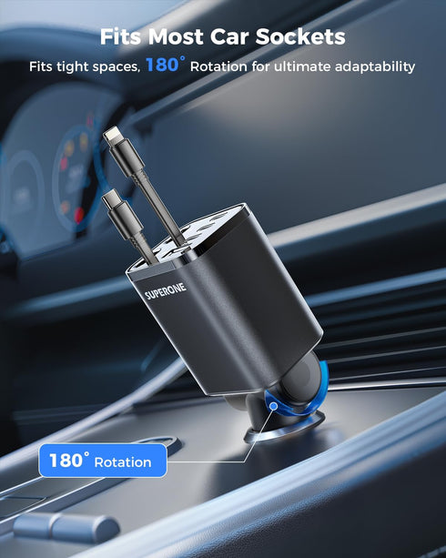 SUPERONE 99W 17 16 15 14 13 12, Retractable Car Charger, Car Phone Charger with Cables Fast Charging, USB C Car Charger