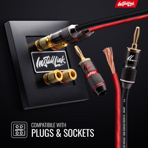 Install Link 16 AWG Gauge Speaker Wire (OFC) Cable for Stereo, Car or Home Theater, 100 Feet
