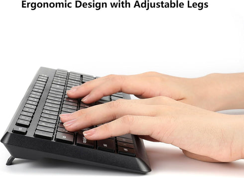 Wireless Keyboard and Mouse Combo for Windows, 2.4G Full-Sized Cordless Keyboard Mouse for Laptop PC Desktop Chrome