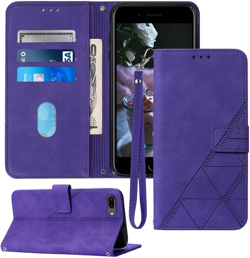 Wallet for iPhone 8 Plus Case - iPhone 7 Plus, 6/6S Plus Case with Kickstand, Wrist Strap, Card Holder (Purple)